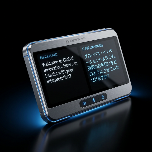 TRAXION AI interpretation device — premium hardware with dual HD screens